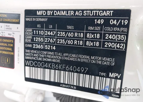 2019 Mercedes-Benz Glc 300 4Matic from USA, damaged, VIN WDC0G4KB6KF640497